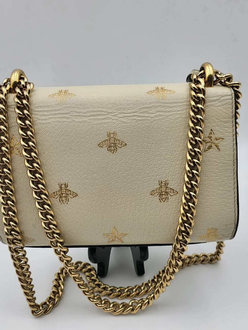 GUCCI Grained Calfskin Bee Star Small Padlock Shoulder Bag White..Authentic..